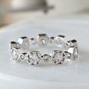 Stackable Honeycomb Hexagon Eternity Ring, Charmed Aroma Size 6